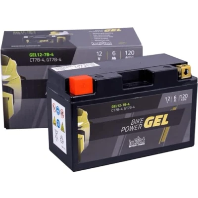Abbildung von intAct GEL MOTORRADBATTERIE Bike Power GEL12 7B 4. Ersetzt YT7B BS, YT7B. Batterie 12V 6Ah 120A. Maße: 150x65x94mm. Mit bis zu 30% mehr Startleistung.