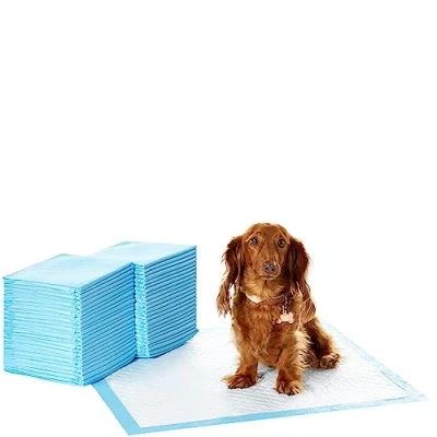 Abbildung von Amazon Basics Strapazierfähige Trainingspads für Hunde und Welpen, auslaufsicheres Design mit schnell trocknender Oberfläche, 50 stück (1 erPack), Blau/Weiß