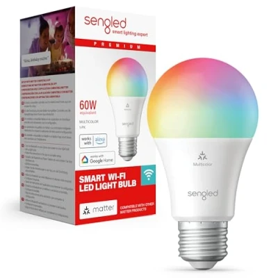 Abbildung von Sengled LED Smart Glühbirne (E27), für Matter und Alexa geeignet, mehrfarbig, entspricht 60 W, 800 LM, sofortige Kopplung, kompatible Plattform erforderlich, 2,4 GHz, WLAN, 1er Pack