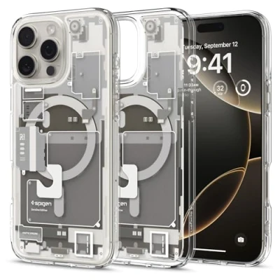 Abbildung von Spigen für iPhone 16 Pro Max Hülle [Anti Yellowing] Ultra Hybrid MagFit Case Handyhülle Transparent Dünn Slim Kompatibel mit MagSafe Zero One Natural Titanium