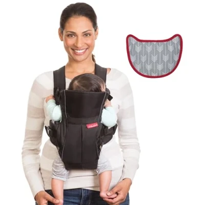 Abbildung von Infantino Swift Classic Tragehilfe mit Tasche, 2 Wege Tragetasche Wonder Lätzchen und Essentials Aufbewahrungstasche vorne für Babys, verstellbarer Riemen, Schwarz