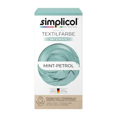 Abbildung von simplicol Textilfarbe intensiv Mint Petrol Einfaches Färben in der Waschmaschine Flüssige Farbe &amp; Fixierpulver 1er Pack