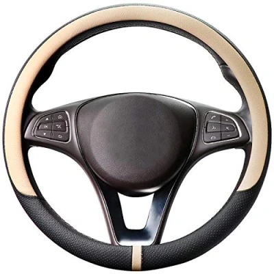 Abbildung von COFIT Lenkradbezug für Auto Universal LenkradhüLle Anti Rutsch Lenkrad Bezug Leder SchutzhüLle M 37 38cm Beige und Schwarz
