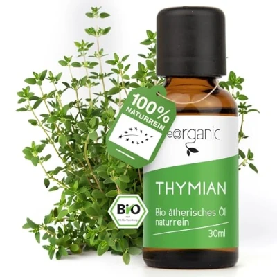 Abbildung von NeoOrganic® BIO Thymianöl (Thymus Vulgaris) 100% naturreines ätherisches Öl des echten Thymians aus Spanien Zertifiziertes Lebensmittel zum Einnehmen Ätherische Öle Thymian, Tyhme Oil 30ml