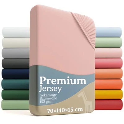 Abbildung von Laleni Premium Spannbettlaken 60/70 x 120/140 cm Babybett Oeko TEX zertifiziertes Bettlaken 70x140 Kinderbett Kinderbettwäsche aus 100% Baumwolle 60x120 Baby in Rosa