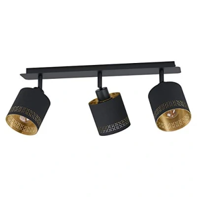 Abbildung von EGLO Deckenlampe Esteperra, 3 flammige Deckenleuchte Vintage, Retro, Deckenstrahler aus Stahl und Textil, Wohnzimmerlampe in Schwarz, Gold, Küchenlampe, Spots mit E27 Fassung