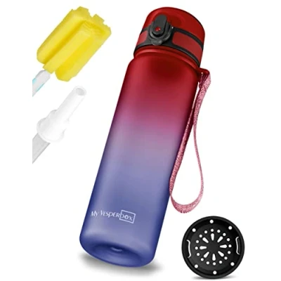 Abbildung von My Vesperbox Minny Kinder Trinkflasche auslaufsicher 500ml mit Strohhalm oder Sieb leichte Tritan Wasserflasche BPA frei für Kindergarten, Schule (Rot Blau 500ml)