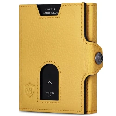 Abbildung von VON HEESEN Slim Wallet mit RFID Schutz Geldbörse Herren klein Mini Geldbeutel Damen Portmonee Kartenetui Echtleder Karten Portemonnaie Leder Kreditkartenetui Gelb