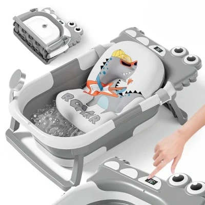 Abbildung von Faltbare Babybadewanne Mit Badekissen Und Integriertem Thermometer Kinderbadewanne Kostenlosem Badewannenhalter Ideal Als Geburtsgeschenk Für Mädchen Oder Jungen Von Geburt An Baby Badewanne