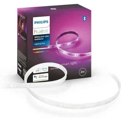 Abbildung von Philips Hue White &amp; Color Ambiance Lightstrip Plus Basis Set V4 (2 m), dimmbarer LED Streifen für das Lichtsystem mit 16 Mio. Farben, smarte Lichtsteuerung über Sprache oder App