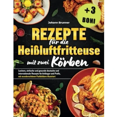 Abbildung von Rezepte für die Heißluftfritteuse mit zwei Körben: Leckere, einfache und gesunde deutsche internationale Anfänger Profis, wunderschönen Farbbildern illustriert