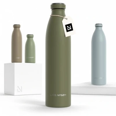 Abbildung von LARS NYSØM Edelstahl Trinkflasche 350ml, 500ml, 750ml, 1L, 1 5 liter Thermosflasche Kohlensäure geeignet Auslaufsichere Wasserflasche für Sport, Outdoor, Schule (Olive Green, 1000ml)