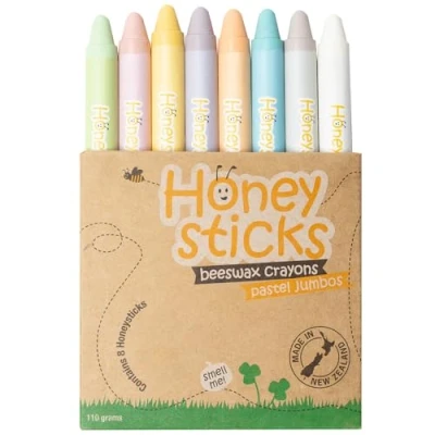Abbildung von Honeysticks Buntstifte aus 100% reinem Bienenwachs (8er Pack) pastellfarbene Jumbo für Kleinkinder und Kinder ungiftig, lebensmittelecht, nachhaltig hergestellt in Neuseeland