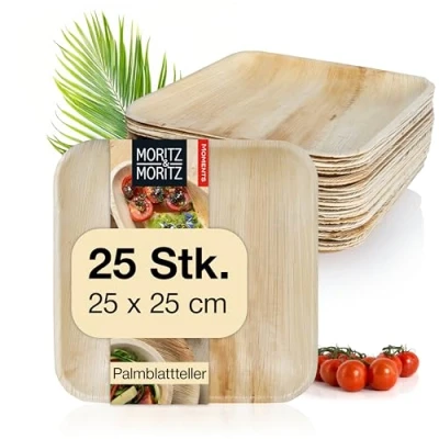Abbildung von Moritz &amp; 25 tlg Palmblatt Geschirr Eckig 25x25cm Nachhaltige Einwegteller Alternative zu Bambus und Teller