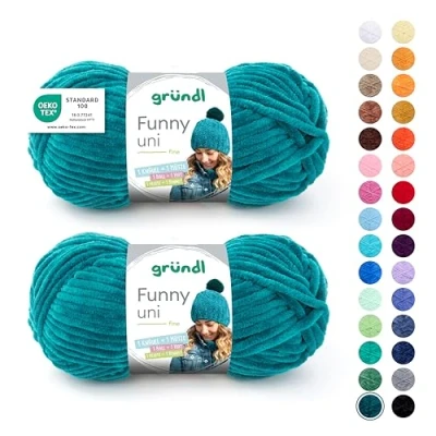 Abbildung von Gründl Wolle Funny uni weiche Chenille zum Häkeln Kuschelig und hautfreundlich 100% Polyester 2 Knäuel 100 g / 120 m Nadelstärke 5 6, Petrol