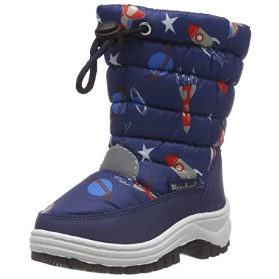 Abbildung von Playshoes Unisex Kinder gefütterte Winterstiefel, warme Schneestiefel mit Innenfutter und griffiger Profilsohle, Raketen , Planeten Sternen Muster