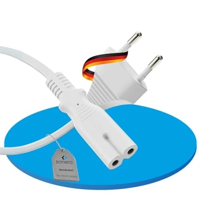 Abbildung von sonero Stromkabel Netzkabel 2 Polig, 3,0m, Eurostecker Typ C Netzstecker auf IEC Buchse C7 Euro 8 Stecker, Netzteil Strom Kabel für TV, PS5, PS4, PS3, Haushaltsgeräte, Weiß