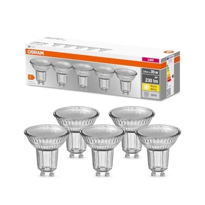 Abbildung von Osram LED Base PAR16, Sockel: GU10, Nicht Dimmbar, Warmweiß, Ersetzt eine herkömmliche 35 Watt Lampe, 36 Grad Abstrahlwinkel, 5 er Pack