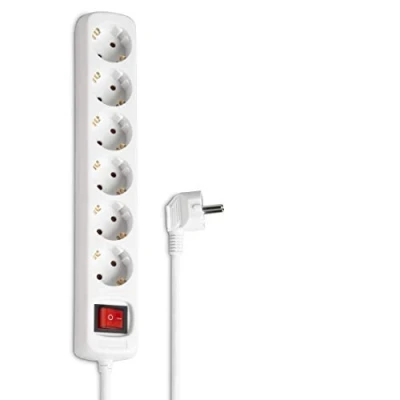 Abbildung von Hama Steckdosenleiste 6 fach (Mehrfachsteckdose mit Save Energy Schalter zum Stromsparen, Steckplätze 45 Grad gedreht, Kabel 1,4m, GS geprüft, Mehrfachstecker für Home Office) Weiß