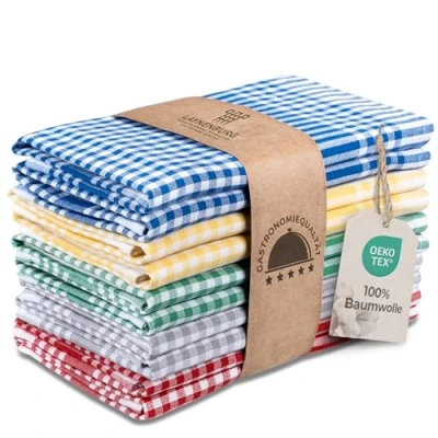 Abbildung von LAYNENBURG 10er Set Premium Geschirrtücher kariert 100% Baumwolle 45x65 cm &amp; Aufhänger Oeko TEX Standard 100 Küchentücher fusselfrei modern Vintage Küchenhandtücher (Mehrfarbig)