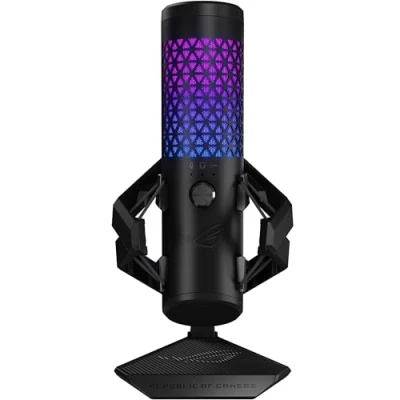 Abbildung von ASUS ROG Carnyx RGB Kondensator Gaming Mikrofon schwarz (Gaming, Streaming und Podcast, 25 mm Kondensatorkapsel, 192 kHz / 24 Bit Abtastrate, Hochpassfilter, Pop Filter, Metallhalterung, Aura Sync)