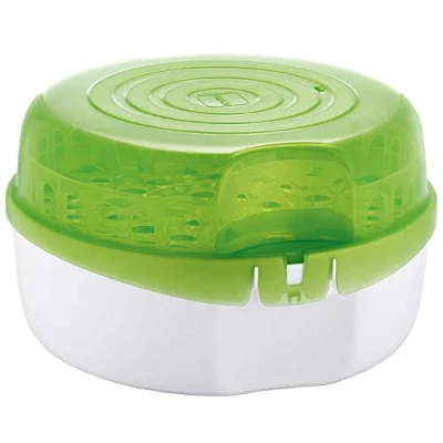 Abbildung von MAM Mikrowellen Dampfsterilisator inkl. 1x Anti Colic Flasche (160 ml), Sterilisator für Babyflaschen, Schnuller &amp; Zubehör, sicherer Flaschensterilisator, weiß/grün