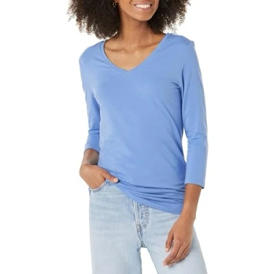 Abbildung von Amazon Essentials Damen T Shirt Mit V Ausschnitt Und 3/4 Ärmeln, Klassischer Schnitt (Erhältlich In Übergröße), Blau, XL