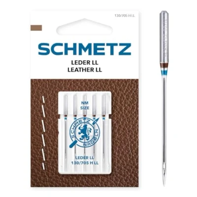 Abbildung von SCHMETZ Nähmaschinennadeln 5 Leder Nadeln LL 130/705 H Nadeldicke 90/14 auf allen gängigen Haushaltsnähmaschinen einsetzbar geeignet für das Vernähen von