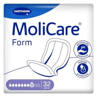 Abbildung von MoliCare Form 8 Tropfen, für schwere Inkontinenz: hohe Sicherheit, extra Auslaufschutz und Diskretion Frauen Männer, zu verwenden mit Premium Fixpants, 4x32 Stück