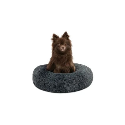 Abbildung von lionto Donutbett für Hunde und Katzen, Flauschiges Hundebett rund kleine große Heimtiere, Ø 40 cm, weiches Katzenbett aus kuscheligem Plüsch, Hundekissen mit extra Dicker Füllung, dunkelgrau
