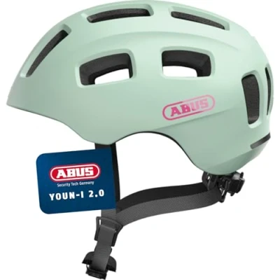 Abbildung von ABUS Fahrradhelm Youn I 2.0 mit Licht für Kinder, Jugendliche und Junge Erwachsene Mädels Jungs Mint, Größe M, Mint (iced Mint), M (52 57 cm)