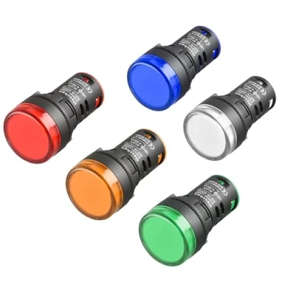 Abbildung von Heschen AD16 22D/S26 LED Kontrollleuchten in rot, grün, gelb, blau und weiß, 22 mm Durchmesser, 220 V Wechselstrom, 20 mA, 5 Stück