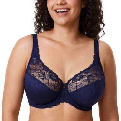 Abbildung von DELIMIRA Damen Minimizer BH ohne Einlagen mit Spitze Bügel Große Größen Blaubeere 80E
