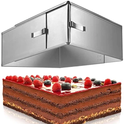 Abbildung von 4smile Backrahmen rechteckig verstellbar 8cm hohe Edelstahl Backform Kuchenform eckig zum Backen und für die Zubereitung von Schichttorten