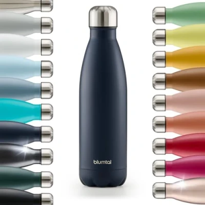 Abbildung von Blumtal® Trinkflasche Edelstahl Charles Thermosflasche 1000 ml BPA freie Thermo kalt&amp;warm auslaufsichere Metall 1000ml isoliert Dark Ocean Blue Blau