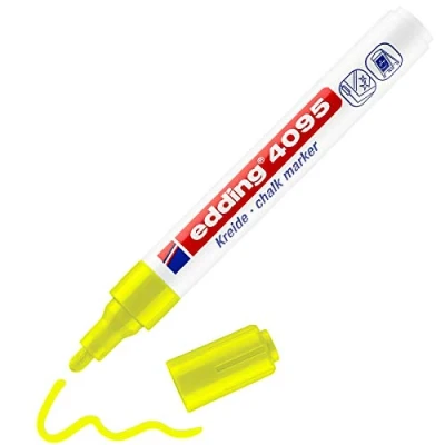Abbildung von edding 4095 Kreidemarker neon gelb 1 Kreidestift Rundspitze 2 3 mm für Tafel abwischbar zum Beschriften von Fenster, Glas, Spiegel Tafelstift mit deckenden Farben