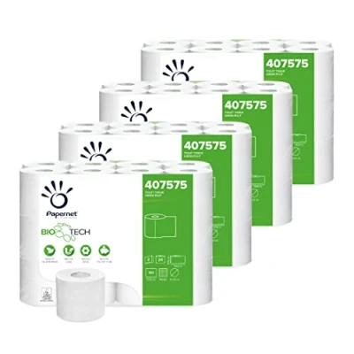 Abbildung von Papernet Bio Tech 2 lagiges Toilettenpapier 407575 4 Packungen à 24 Rollen mit je 180 Blatt 11 x 9,5cm Rollenlänge 19,8m Durchmesser 10,20cm WC Papier, weiß, Standard