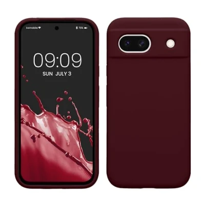 Abbildung von kwmobile Hülle kompatibel mit Google Pixel 8a Silikon Handy Case Handyhülle weiche Oberfläche kabelloses Laden Bordeaux Violett