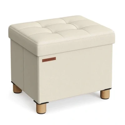 Abbildung von SONGMICS Sitzhocker mit Stauraum, kleine klappbare Sitzbank, 32 x 40 cm Fußbank, Aufbewahrungsbox, bis 300 kg belastbar, für Wohnzimmer Schlafzimmer Schlafsaal, cremeweiß LSF012W11