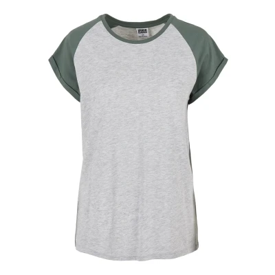 Abbildung von Urban Classics Contrast Raglan Tshirt print, Damen, Größe: XL, Lightgrey/paleleaf