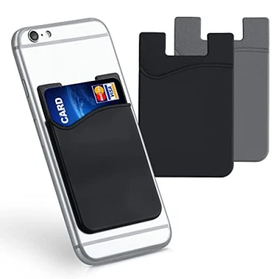 Abbildung von kwmobile 3X Kartenhalter Hülle für Smartphone selbstklebend Aufklebbare Silikon Kreditkarten Tasche Schwarz Grau Maße 8,5x5,5cm