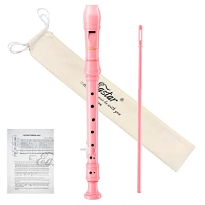 Abbildung von Eastar Sopran Blockflöte Instrument für Kinder Anfänger, Deutsche Griffweise C Schlüssel Recorder 3 teilig mit Reinigungsset, Daumenauflage, Baumwolltasche, Grifftabelle, ERS 21GP, Rosa,