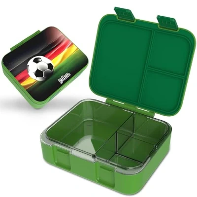 Abbildung von Jarlson® Brotdose Kinder mit Fächern MILI Lunchbox BPA frei Bento Box auslaufsicher Snackbox Jausenbox für Kindergarten und Schule 1000 ml Leichtgewicht (Fußball Grün)