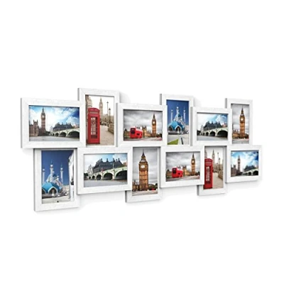 Abbildung von SONGMICS Bilderrahmen für 12 Fotos à 10 x 15 cm, MDF Wandmontage, Weiß RPF22W