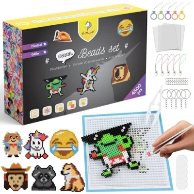 Abbildung von La Manuli Bügelperlen Set 4500 Stück Steckperlen 5mm Midi Größe (22 Farben) mit Steckplatten, Vorlagen und Zubehör, Fuse Beads Kit für Jungen Mädchen ab 6 Jahren