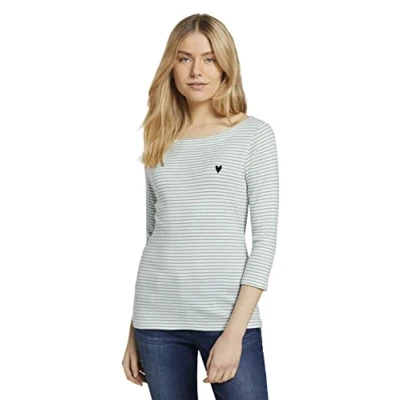 Abbildung von TOM TAILOR Damen Longsleeve mit Herz Stickerei auf der Brust