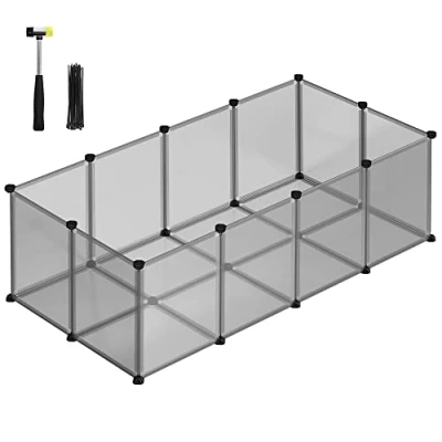 Abbildung von SONGMICS Freigehege mit Bodenplatten, Laufstall, Meerschweinchen Gehege, aus Kunststoff, Gehege für Hamster, Kaninchen, Igel, 143 x 73 46 cm, grau LPC002G01