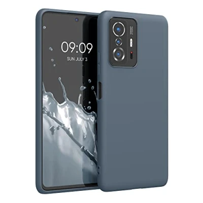 Abbildung von kwmobile Hülle kompatibel mit Xiaomi 11T / Pro gummierte TPU Silikon Handyhülle Schutzhülle für kabelloses Laden Case in Dunkler Schiefer