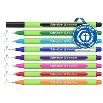 Abbildung von Schneider Line Up Fineliner (Strichstärke 0,4 mm, aus biobasiertem Kunststoff, ausgezeichnet mit Der blaue Engel) 8 Stück, sortiert
