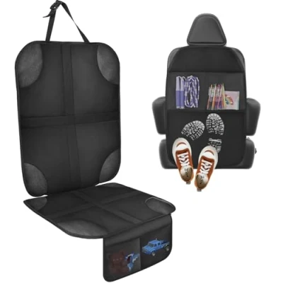 Abbildung von AiQInu 1 Stück Autositzschoner für Kindersitzunterlage und Rückenlehnenschutz Auto mit Taschen, Wasserdicht Sitzschoner Sitzschutz Kinder Haustiere